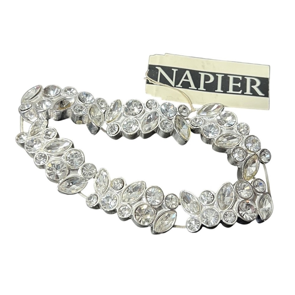 NAPIER Silver Tone Clear Crystal Fashion Stretch Bracelet NWT $32